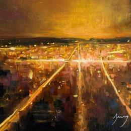 Painting Nuit californienne by Jung François | Painting Figurative Oil Urban