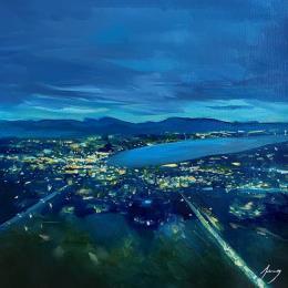 Peinture Vue sur le lac par Jung François | Tableau Figuratif Huile Paysages, Urbain