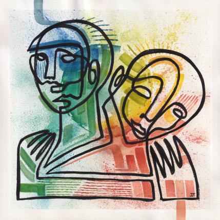 Peinture -El abrazo par Detovart | Tableau Art Singulier Aquarelle, Posca Nature, Portraits, Urbain