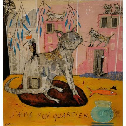 Peinture J'aime mon quartier par Colin Sylvie | Tableau Art Singulier Acrylique, Collage, Pastel Animaux