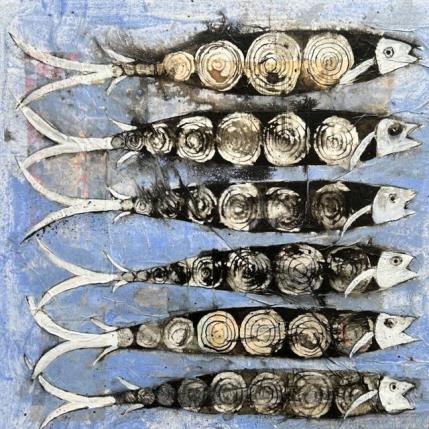 Pintura Les poissons bleus por Colombo Cécile | Pintura Figurative Acrylic, Pastel Animals