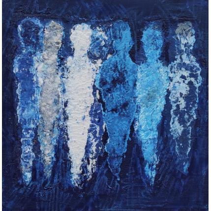 Peinture Nuit bleue par Rocco Sophie | Tableau Art Singulier Acrylique, Carton, Collage, Huile, Sable