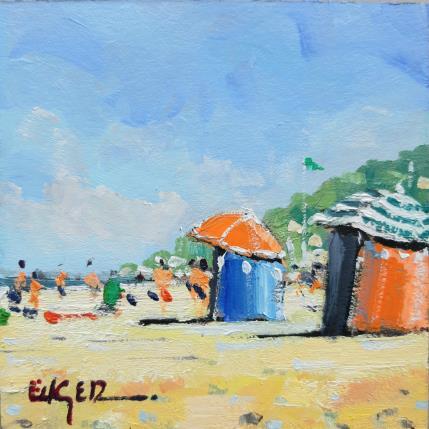 Peinture LA PLAGE A TROUVILLE par Euger | Tableau Figuratif Huile Marine, Paysages, Scènes de vie
