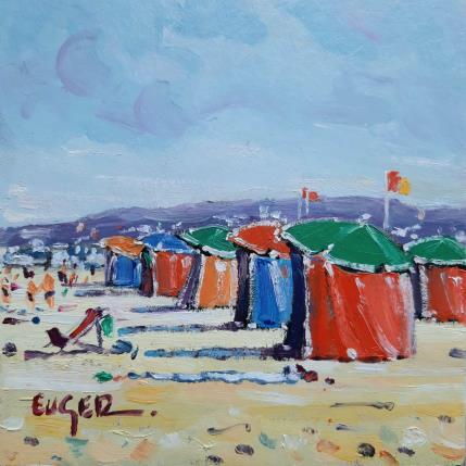 Peinture LA PLAGE A DEAUVILLE par Euger | Tableau Figuratif Huile Marine, Paysages, Scènes de vie