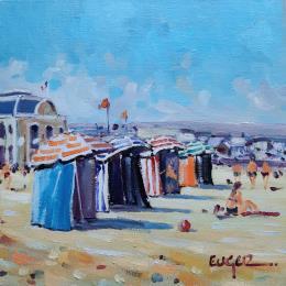 Pintura LA PLAGE A TROUVILLE por Euger | Pintura Figurative Oil Landscapes, Life style, Marine