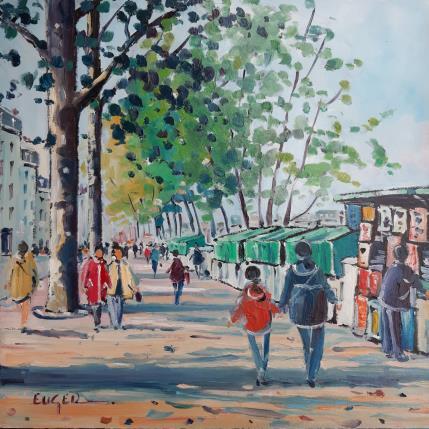 Peinture LES BOUQUINISTES A PARIS par Euger | Tableau Figuratif Huile Paysages, scènes de vie, Urbain