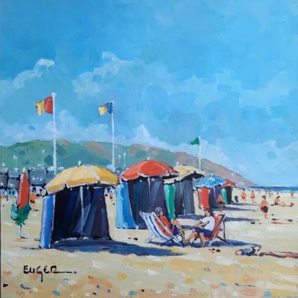 Peinture UN ETE A DEAUVILLE par Euger | Tableau Figuratif Huile Marine, Paysages, Scènes de vie