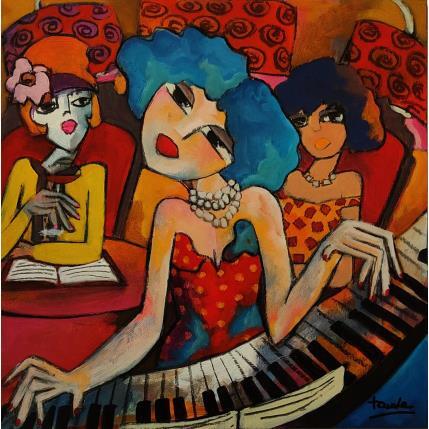 Peinture Le piano bleu  par Fauve | Tableau Figuratif Acrylique, Bois Scènes de vie