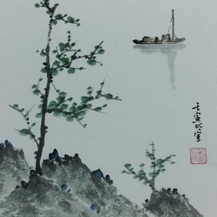 Peinture Boat on lake par Du Mingxuan | Tableau Figuratif Aquarelle, Encre Nature, Paysages, Scènes de vie