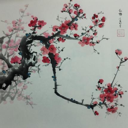 Peinture Red blossom par Du Mingxuan | Tableau Figuratif Aquarelle, Encre Nature, Paysages