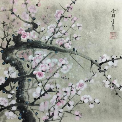 Gemälde Pink blossom under snow von Du Mingxuan | Gemälde Figurativ Aquarell, Tinte Natur