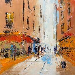 Peinture Rue commerçante par Raffin Christian | Tableau Figuratif Acrylique, Huile Urbain