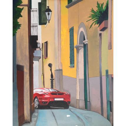 Peinture Ferrari dans ruelle Italienne par Du Planty Anne | Tableau Figuratif Huile Urbain
