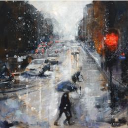 Painting Red lights by Solveiga | Painting Figurative Acrylic Urban