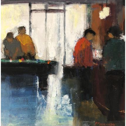 Peinture Partie de billard par Fernando | Tableau Figuratif Huile Scènes de vie