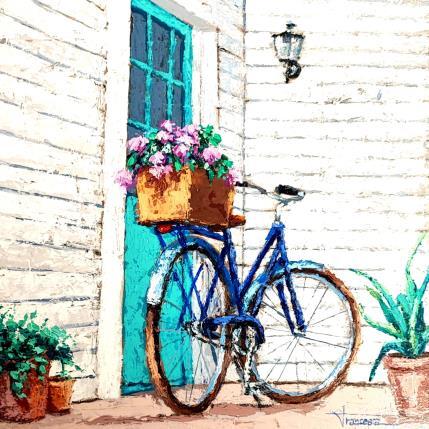 Peinture BICICLETA CON FLORES par Escobar Francesca | Tableau Figuratif Acrylique, bois scènes de vie