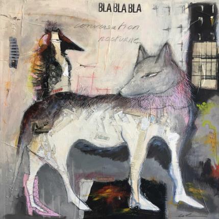 Peinture conversation Nocturne par Colin Sylvie | Tableau Art Singulier Acrylique, Collage, Pastel Animaux