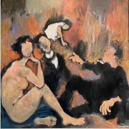 Painting Le déjeuner sur l'herbe  by Signamarcheix Bernard | Painting Figurative Acrylic, Cardboard, Ink Life style