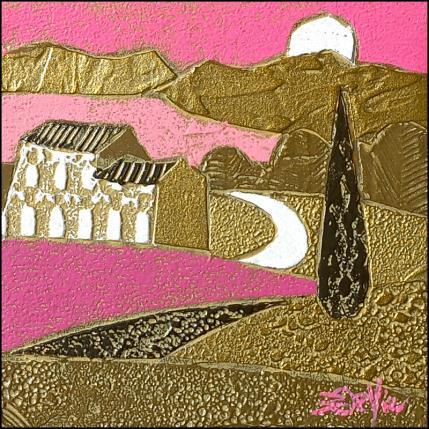 Peinture 104. CAMPAGNE. Or et rose par Devie Bernard  | Tableau Matiérisme Acrylique, Carton Paysages