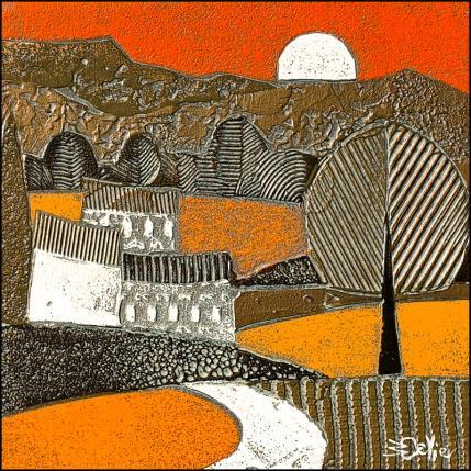 Peinture 603. CAMPAGNE Bronze et orange par Devie Bernard  | Tableau Matiérisme Acrylique, Carton Paysages