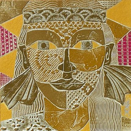 Peinture 1a INDIENNE. Or et rouge par Devie Bernard  | Tableau Matiérisme Acrylique, Carton Portraits