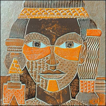 Peinture 802. VISAGE. Bronze et jaune  orangé par Devie Bernard  | Tableau Matiérisme Acrylique, Carton Portraits