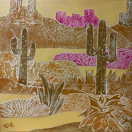 Peinture 2a DESERT Or et pourpre par Devie Bernard  | Tableau Matiérisme Acrylique, Carton Paysages