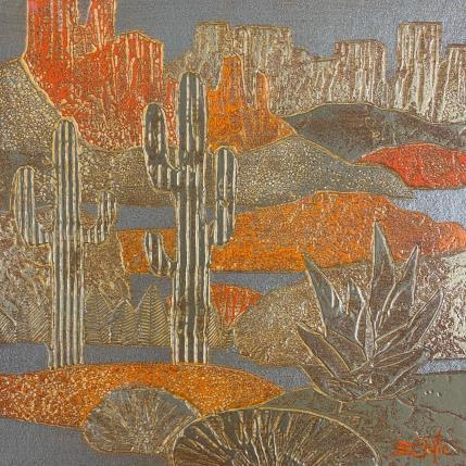 Peinture  301. ARIZONA. Fer et orange par Devie Bernard  | Tableau Matiérisme Acrylique, Carton Paysages