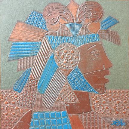 Peinture 701. PROFIL. Cuivre et bleu par Devie Bernard  | Tableau Matiérisme Acrylique, Carton Portraits