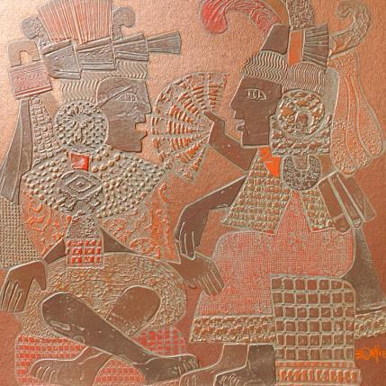 Peinture 701. AZTEQUES. Cuivre et orange par Devie Bernard  | Tableau Matiérisme Acrylique, Carton Scènes de vie