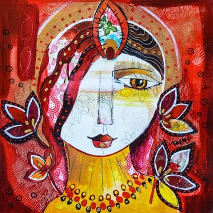 Peinture Le calme doré par Ketfa Laure | Tableau Art Singulier Acrylique Portraits