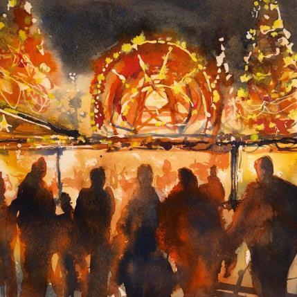 Peinture Weihnachtsmarktmenge par Jones Henry | Tableau Figuratif Aquarelle Paysages, Urbain