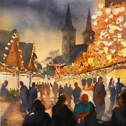 Peinture Bonner Weihnachtsmarkt  par Jones Henry | Tableau Figuratif Aquarelle Paysages, Urbain