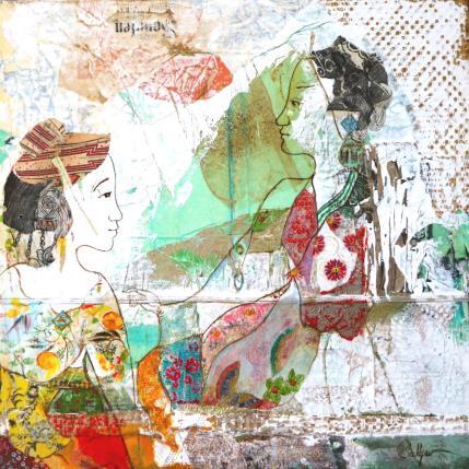 Painting Sois patiente  by Sablyne | Painting Raw art Acrylic, Cardboard, Gluing, Gold leaf, Ink, Paper, Pastel, Pigments, Textile, Upcycling, Wood Life style