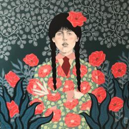 Peinture Mercredi Addams par Alie Loizel | Tableau Art naïf Acrylique Portraits