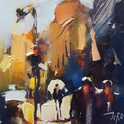 Peinture Crossing the street par Joro | Tableau Figuratif Huile Urbain