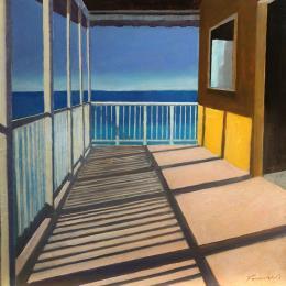Peinture La terrasse devant la mer par Foucras François | Tableau Figuratif Acrylique Paysages