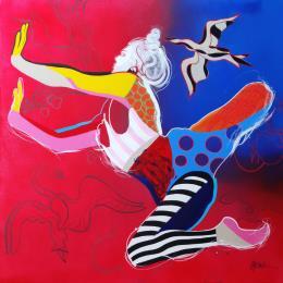 Painting Le 1er saut by Cressanne | Painting Figurative Acrylic Nude