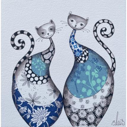 Peinture Chats bleus  par Blais Delphine | Tableau Art naïf Acrylique animaux