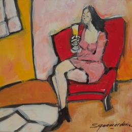 Pintura Le coin lecture por Signamarcheix Bernard | Pintura Figurative Acrylic, Ink Life style