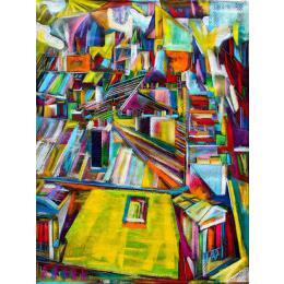 Painting Une pluie de vacances by Anicet Olivier | Painting Surrealism Urban