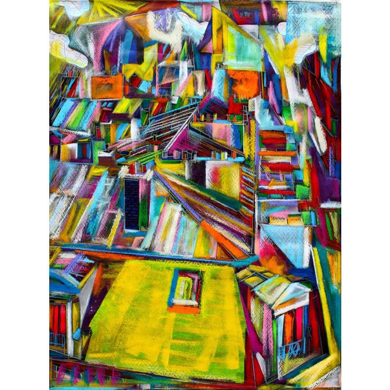 Peinture Une pluie de vacances par Anicet Olivier | Tableau Surréalisme Urbain