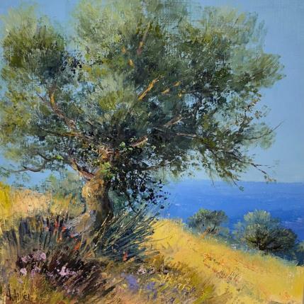 Peinture Oliviers avec les hauteurs de Paros par Sannier Daniel | Tableau Figuratif Huile