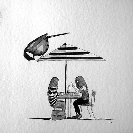 Peinture Brasserie par Mü | Tableau Figuratif animaux, noir & blanc, scènes de vie