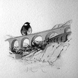 Painting Plage du Fortin by Mü | Painting Figurative Animals, Black & White, Landscapes, Pop icons