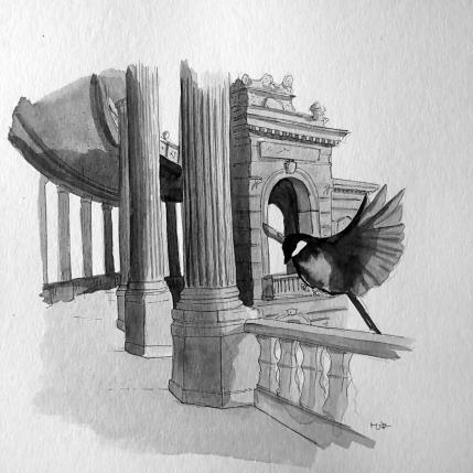 Peinture Longchamps par Mü | Tableau Figuratif animaux, noir & blanc, Urbain