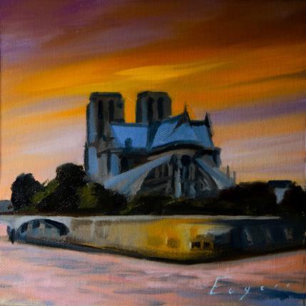 Peinture Notre Dame Pastel par Eugène Romain | Tableau Figuratif Huile Paysages, Urbain