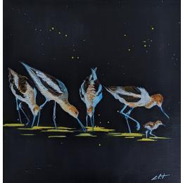 Peinture Balade au clair de lune  par CLOT | Tableau Figuratif Acrylique Animaux, Paysages