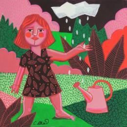 Peinture En attendant la pluie par Allard Lucy  | Tableau Art Singulier Scènes de vie