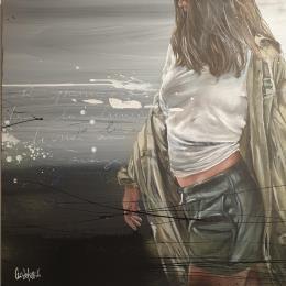 Painting Mes nuits by Desserle Cecile | Painting Figurative Oil Black & White, Life style, Portrait